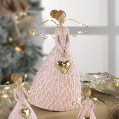 MASCAGNI CASA Christmas Angel with LED Christmas Decoration 20.5cm Pink Resin