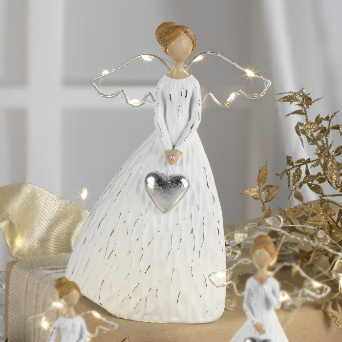 MASCAGNI CASA Christmas Angel with LED Christmas Decoration 20.5cm White Resin