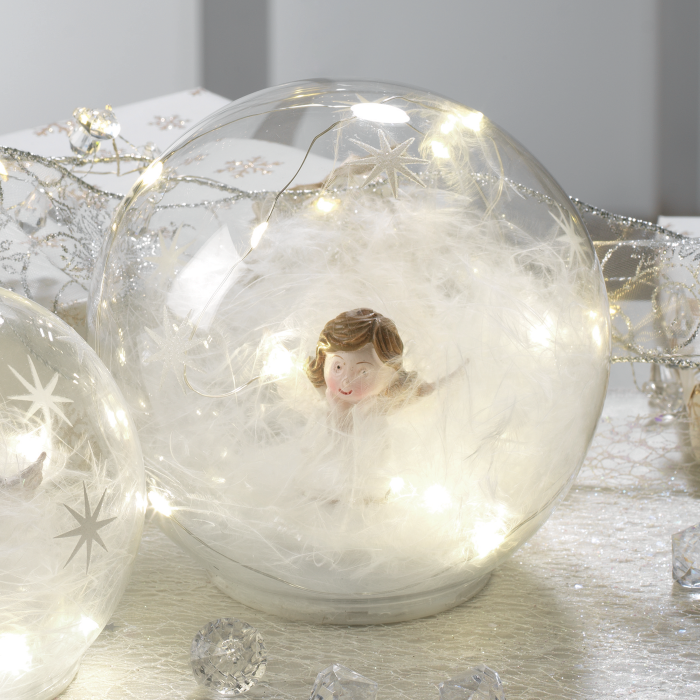 MASCAGNI CASA Sphere Ball with Angel and LED 15cm White Glass