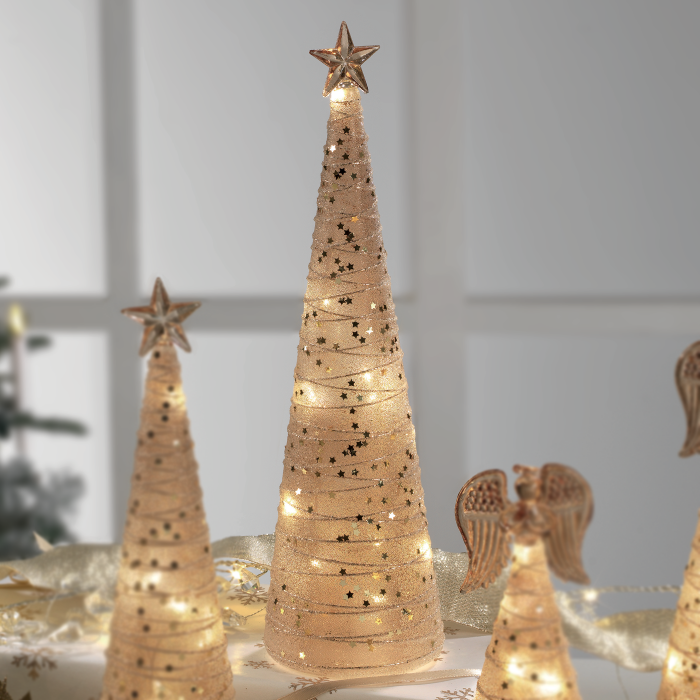 MASCAGNI CASA Abete Albero di Natale in Vetro con LED 30cm Arancione