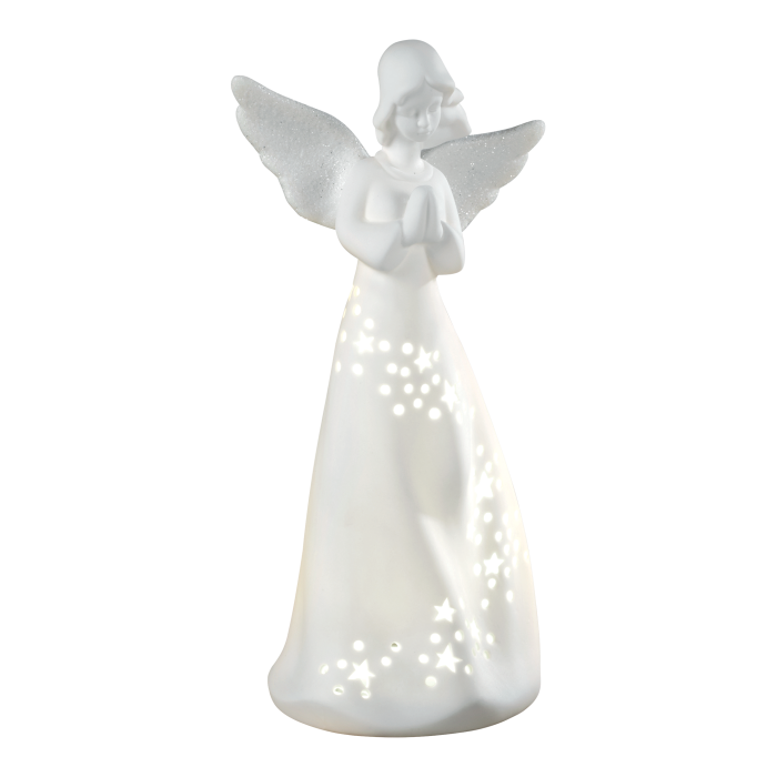 MASCAGNI CASA Porcelain Christmas Angel with LED 24cm White