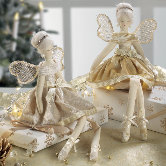 MASCAGNI CASA Fabric Christmas Angel Sitting 18x39cm Beige (Assorted)