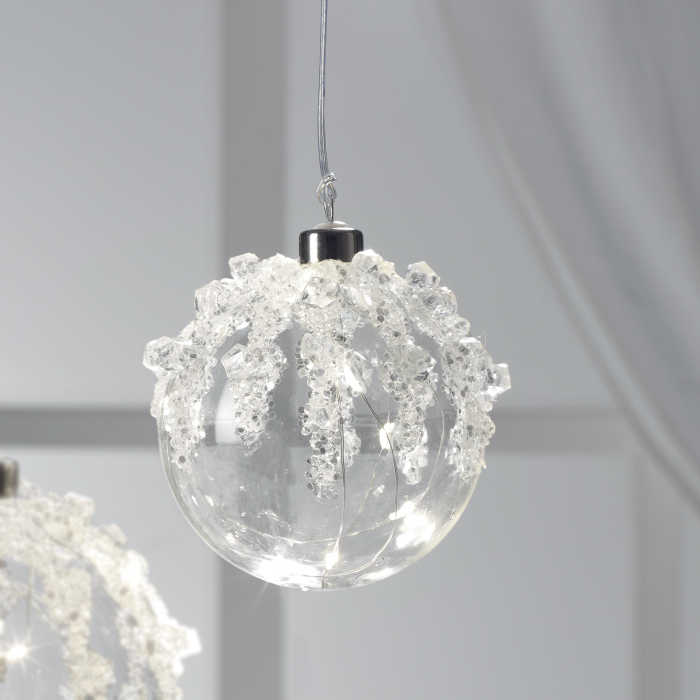 MASCAGNI CASA Sphere Ball with Diamonds Gems and LED to Hang 10cm Glass