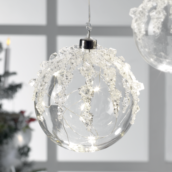 MASCAGNI CASA Sphere Ball with Diamonds Gems and LED to Hang 12cm Glass