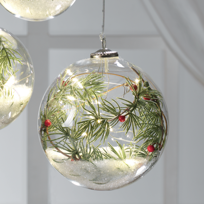 MASCAGNI CASA Sphere Ball with Diamonds Gems and LED to Hang 15cm Glass