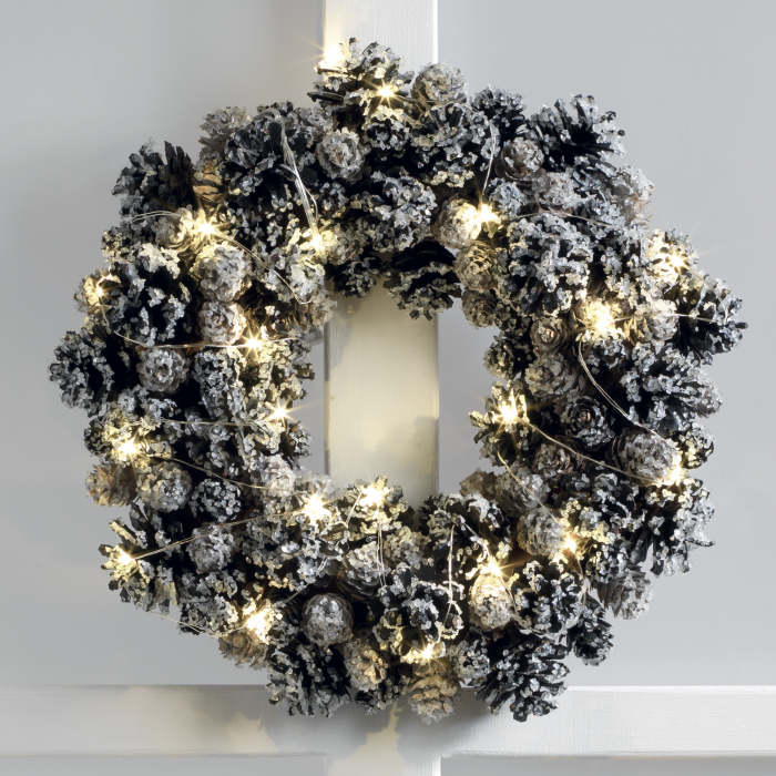 MASCAGNI CASA Crown Garland with Pine Cones and 20 LEDs 35cm Frozen Effect