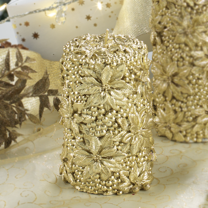 MASCAGNI CASA Cero Decorated Candle 11cm Decorations in Gold Relief