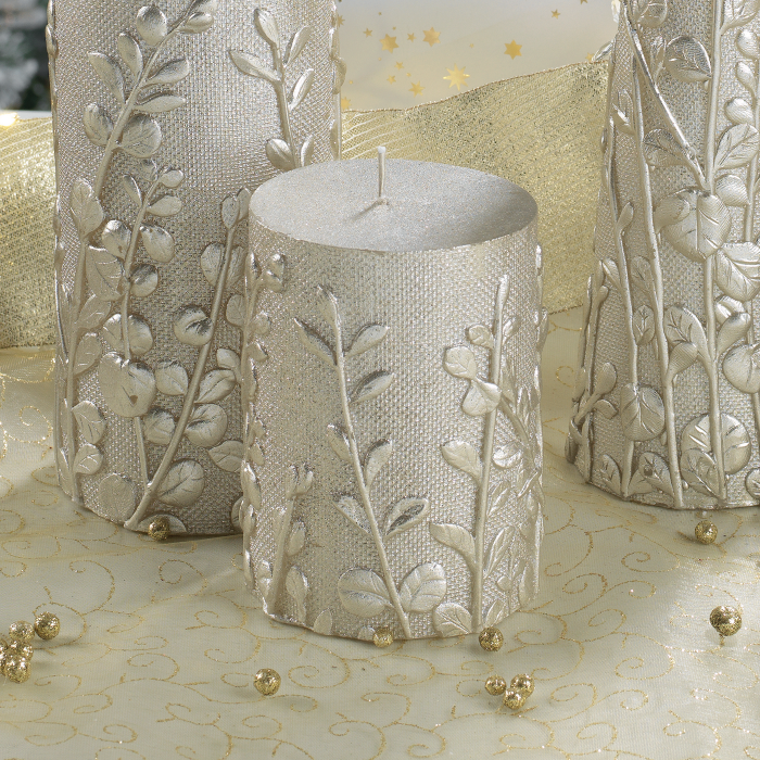 MASCAGNI CASA Cero Decorated Candle 10cm Decorations in Silver Relief