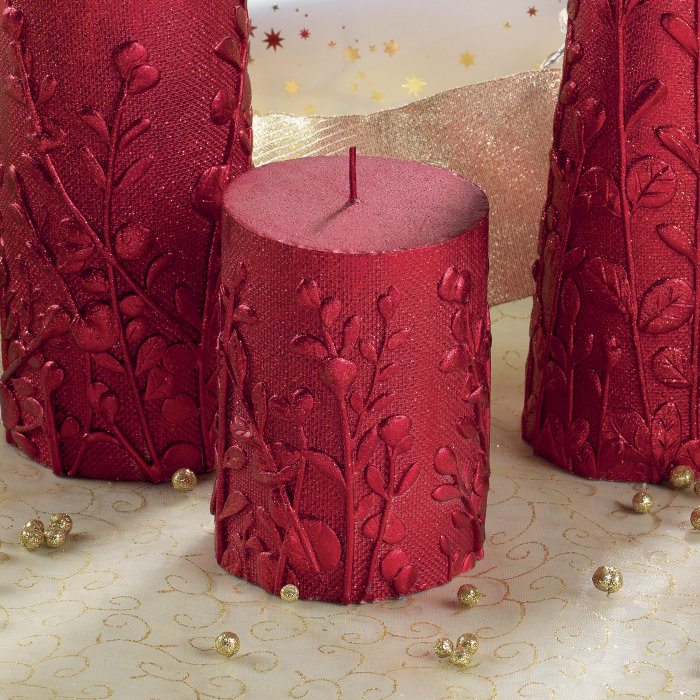 MASCAGNI CASA Cero Decorated Candle 10cm Decorations in Red Relief