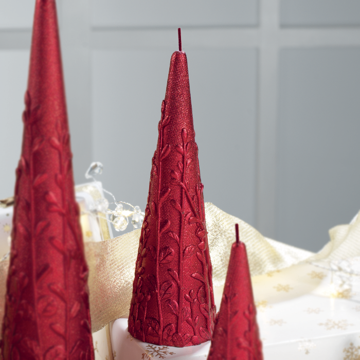 MASCAGNI CASA Decorated Cone Candle 20cm Red Relief Decorations