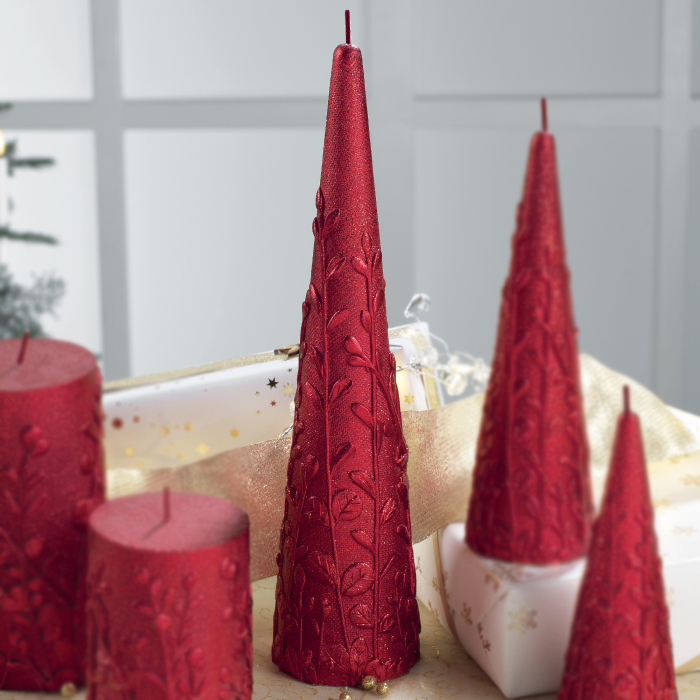 MASCAGNI CASA Decorated Cone Candle 30cm Red Relief Decorations