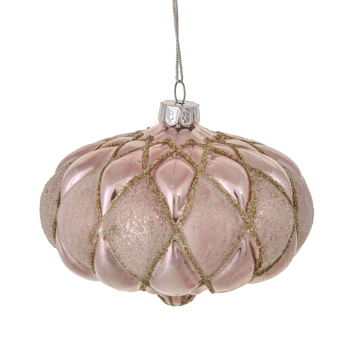 BIANCHI DINO Christmas Tree Pendant Sphere in Diamond Glass 10cm Pink