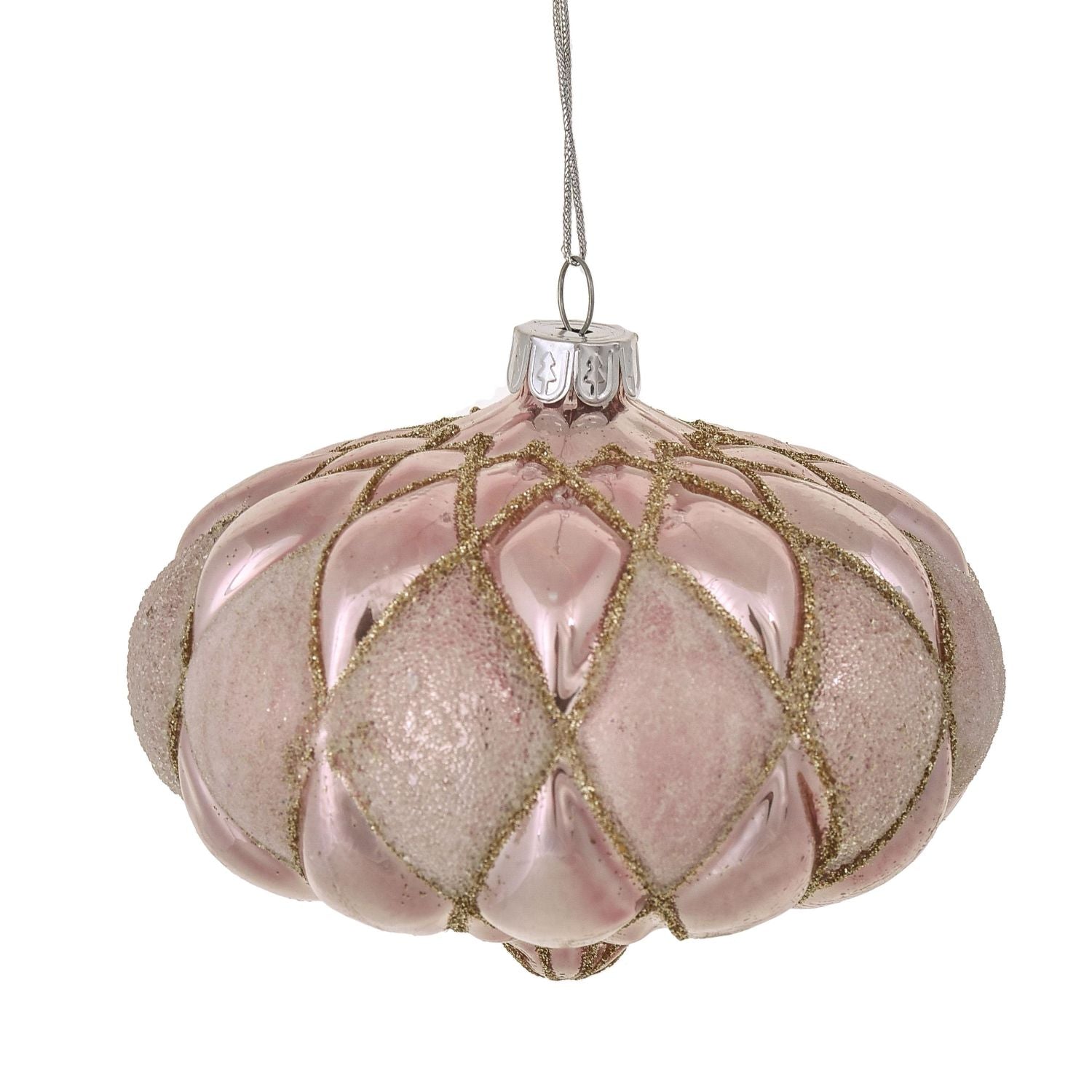 BIANCHI DINO Sfera Pendaglio per Albero di Natale in Vetro Rombi 10cm Rosa