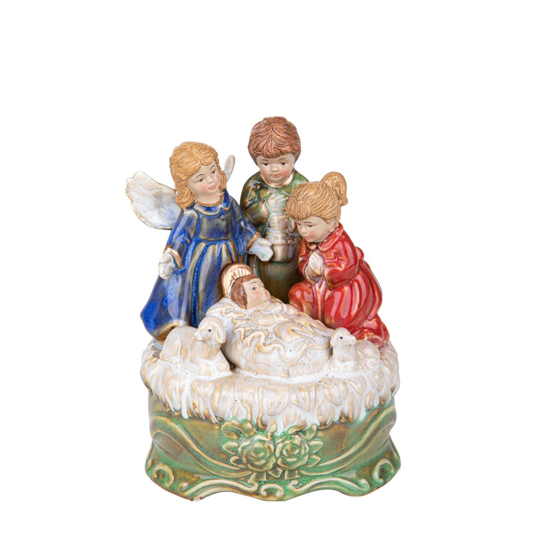 BIANCHI DINO Angel with Children Music Box Christmas Decoration 25cm Porcelain