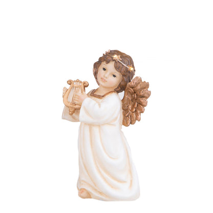 BIANCHI DINO Angelo Putto di Natale con Lira in Resina 20,5cm Crema Oro