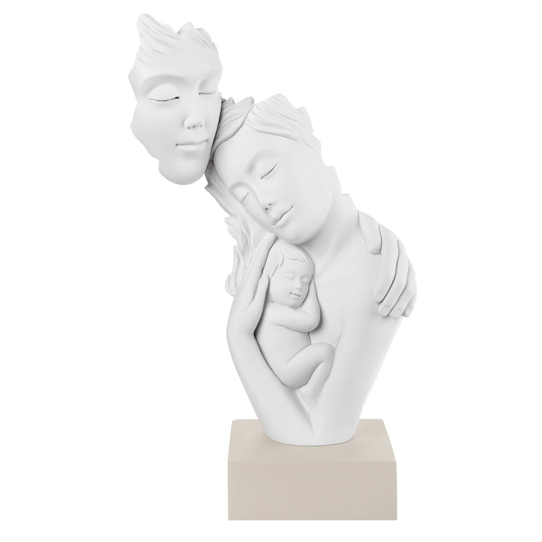 BONGELLI PREZIOSI - Statua Figura Moderna Famiglia Face 39cm Bianco Base Nocciola