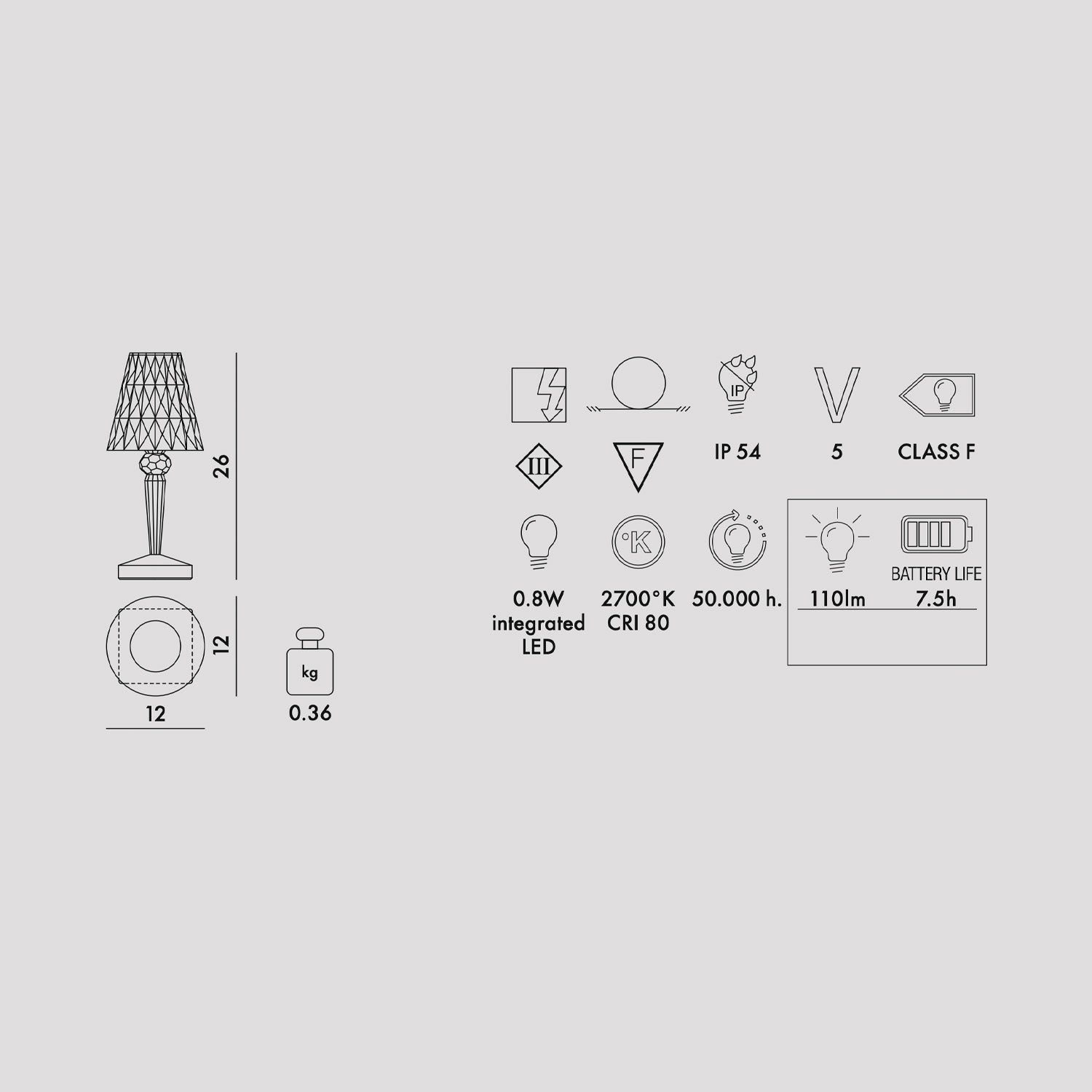 KARTELL Battery Lampada da Tavolo Trasparente 26cm PMMA