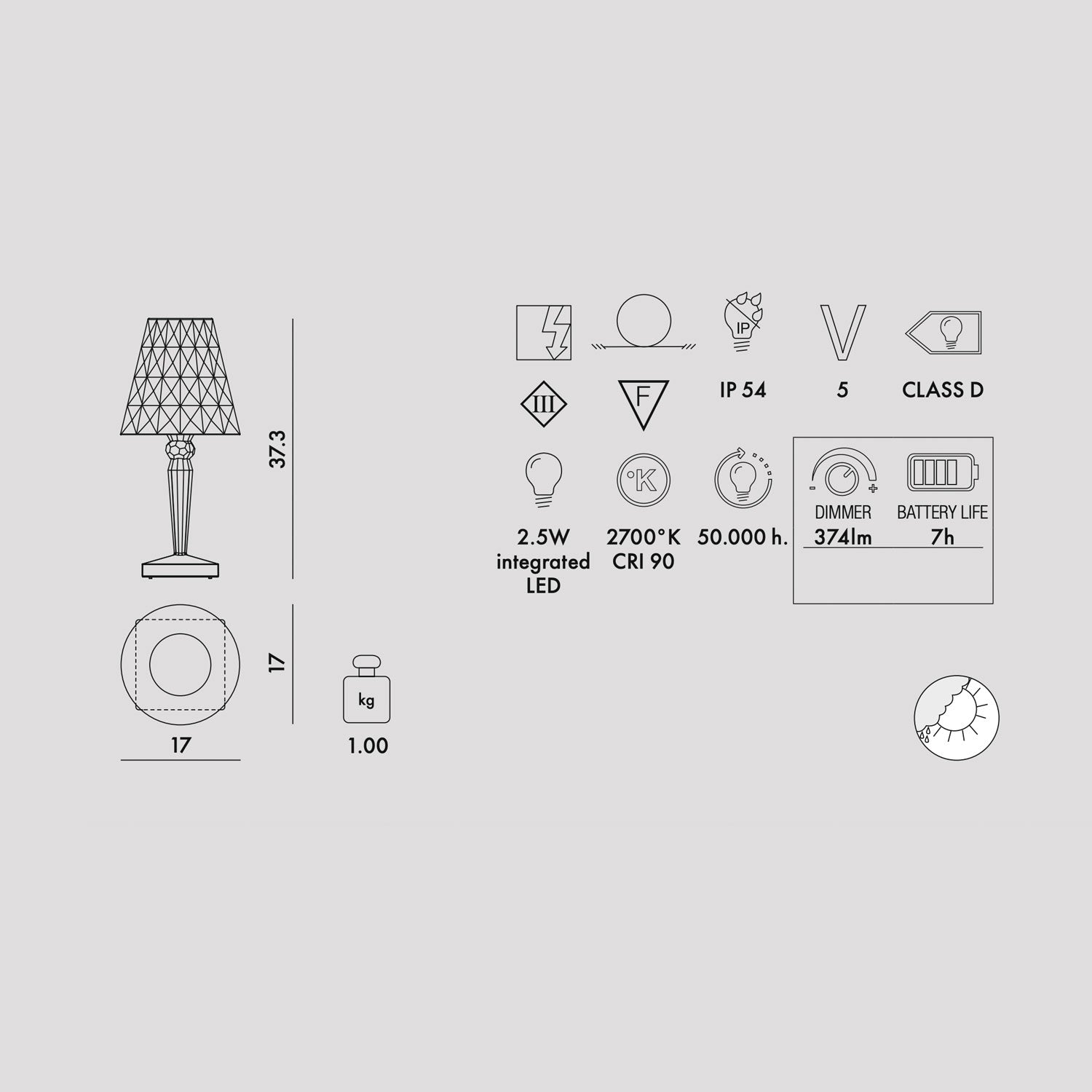 KARTELL Big Battery Transparent Table Lamp 37cm PMMA Battery Version