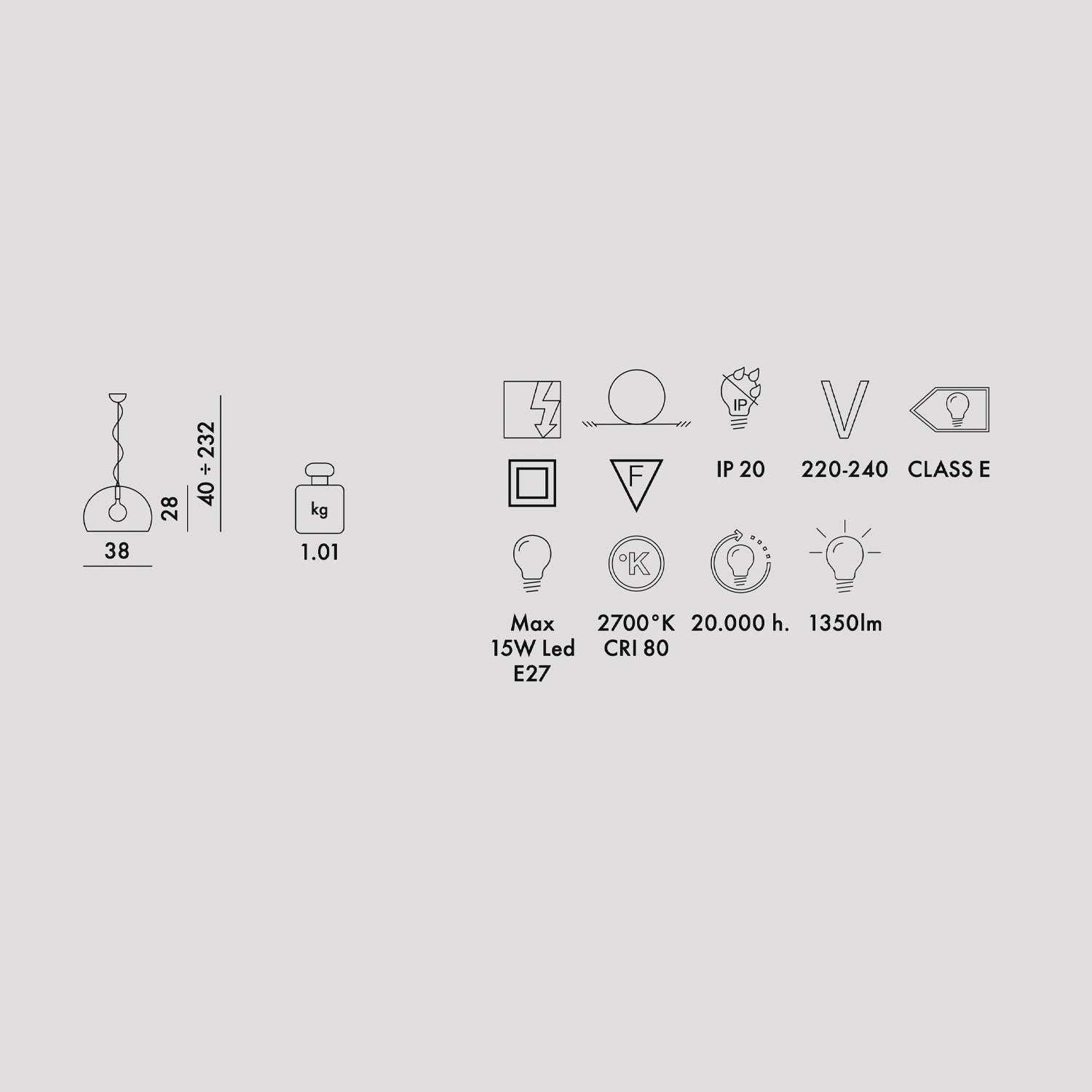 KARTELL Small FL/Y Lampada a Sospensione Lampadario Bianco Opaco 38x28cm PMMA