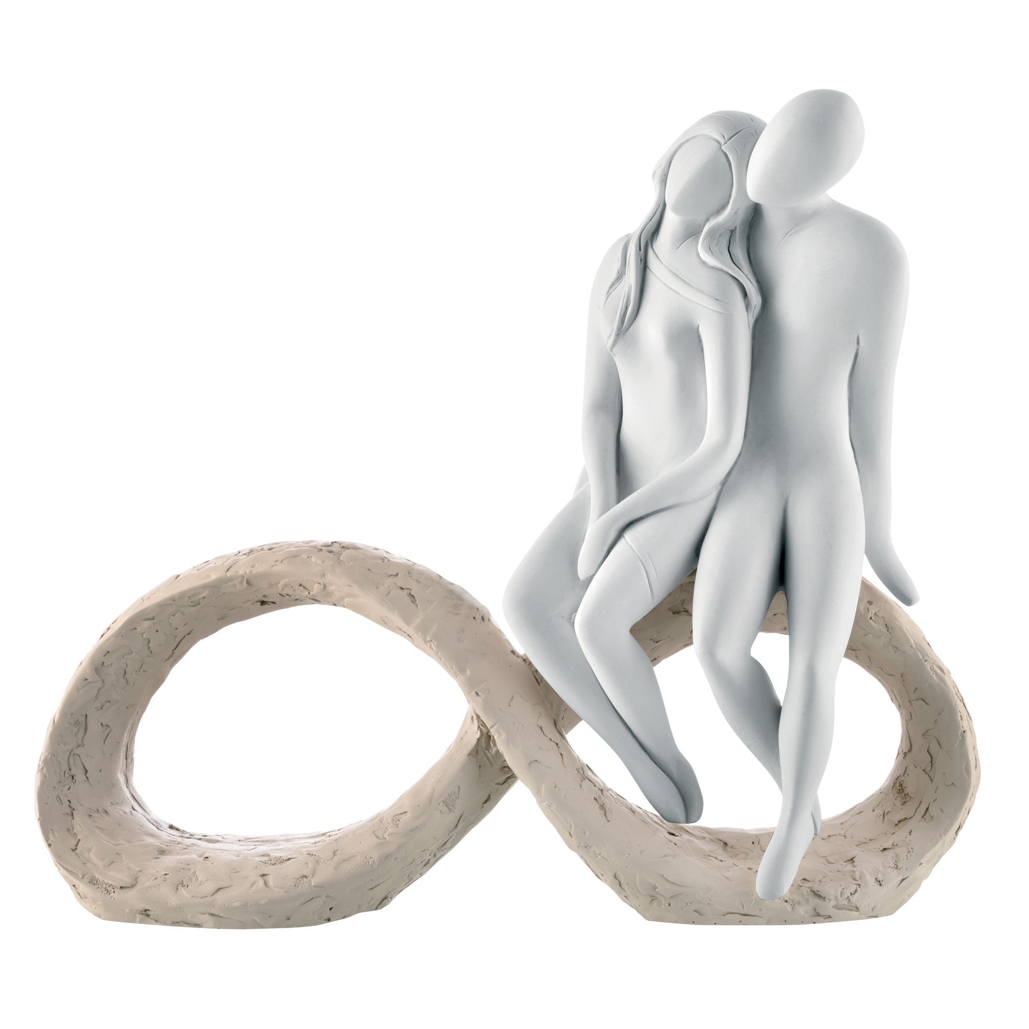 BONGELLI PREZIOSI Figure Statue Modern Stylized Loving Couple Infinity 14x12cm Marmorino Hazelnut Base