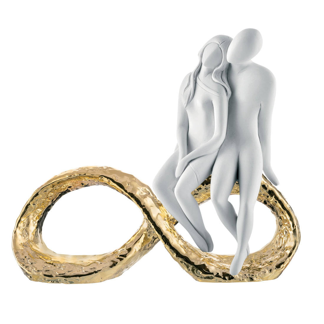 BONGELLI PREZIOSI Figure Statue Modern Stylized Loving Couple Infinity 25x23cm Marmorino Gold Base