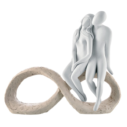 BONGELLI PREZIOSI Figura Statua Moderna Stilizzata Coppia Innamorati Infinito 25x23cm Marmorino Base Nocciola