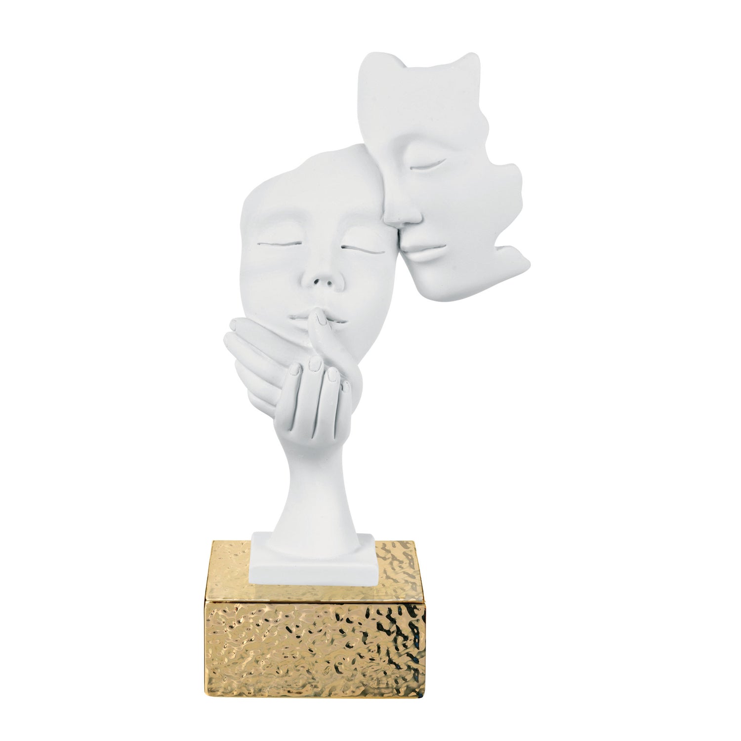 BONGELLI PREZIOSI Figura Statua Moderna Coppia Face 28cm Bianco Base Oro Marmorino