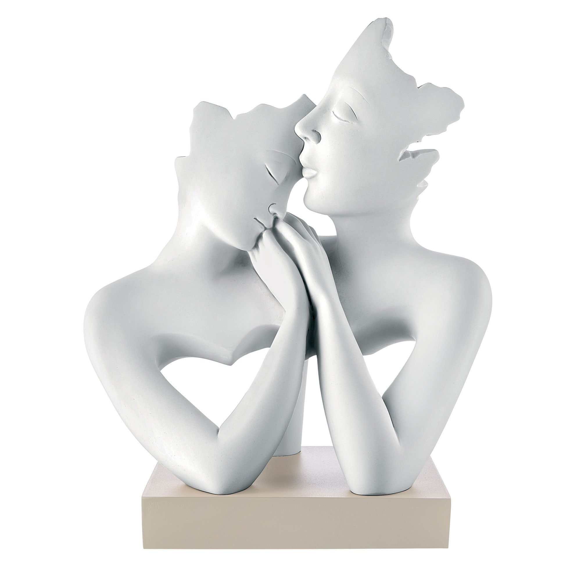 BONGELLI PREZIOSI Figura Statua Moderna Stilizzata Coppia Innamorati 27x22cm Bianco Base Nocciola