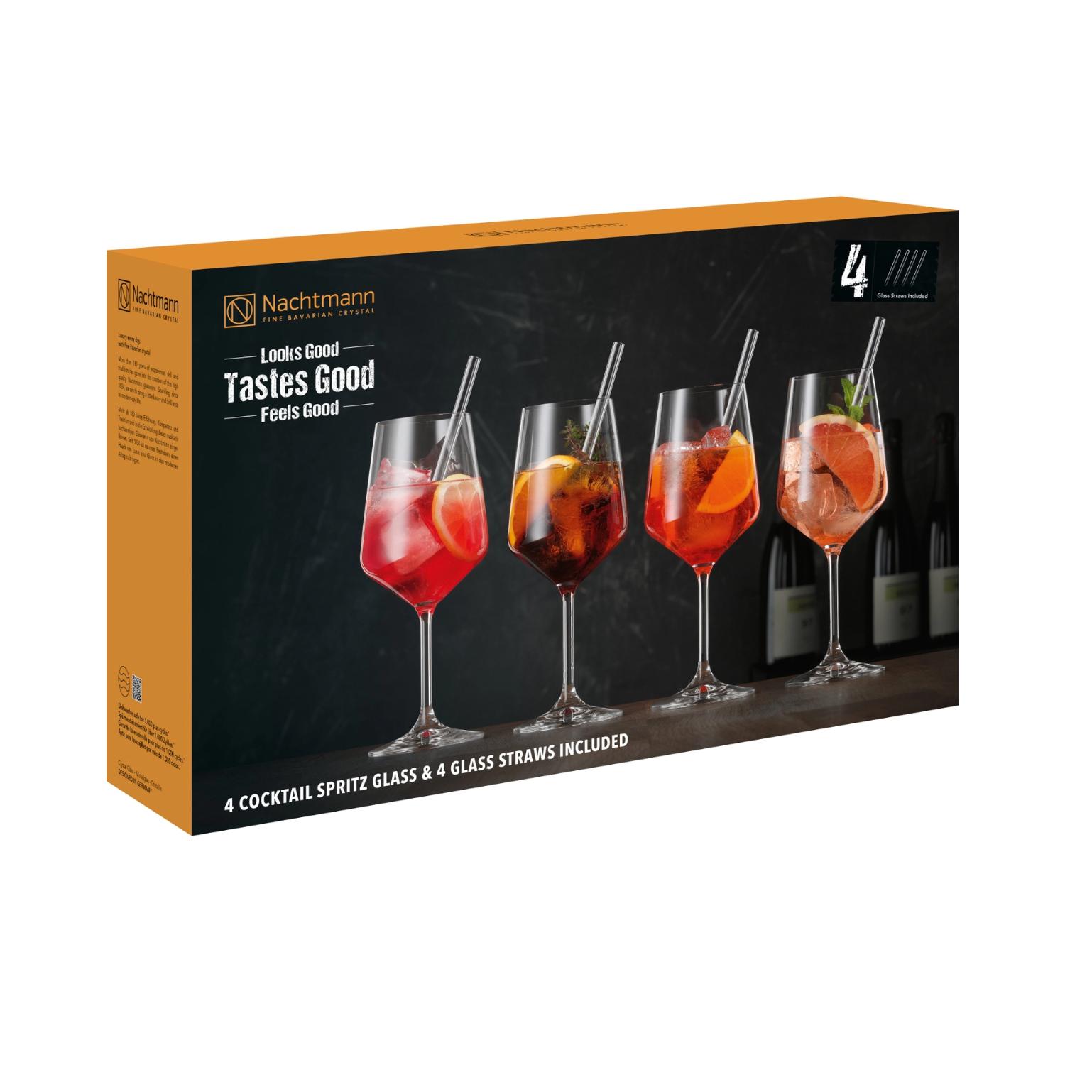 NACHTMANN Set 4 Calici Bicchieri Gin & Tonic Cristallo 640ml con 4 Cannucce  in Vetro