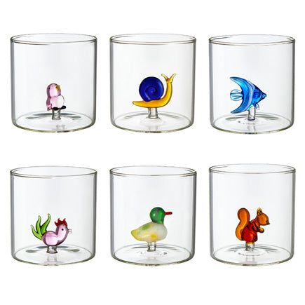 MONTEMAGGI Set 6 Pezzi Tumbler Bicchieri con Animaletti 8x8cm Vetro Borosilicato