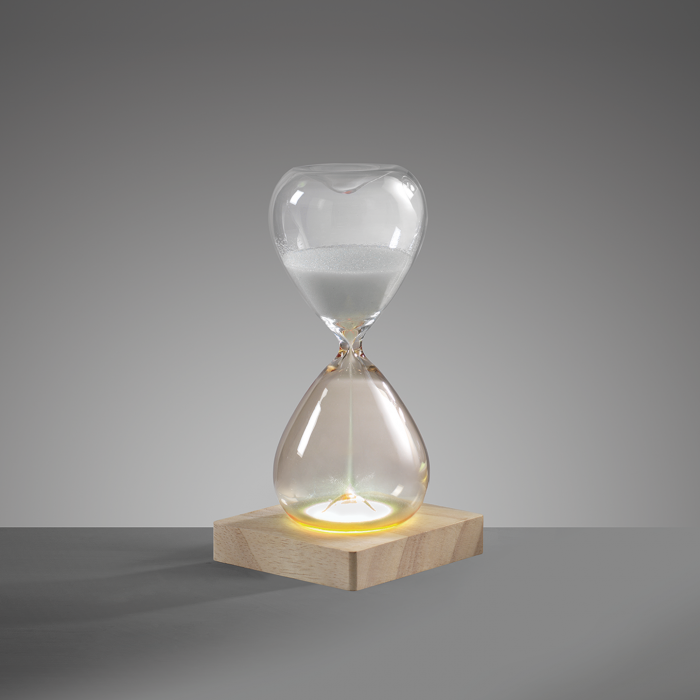 MASCAGNI CASA Hourglass with Bicolor LED in Glass with Wooden Base 20cm 30min