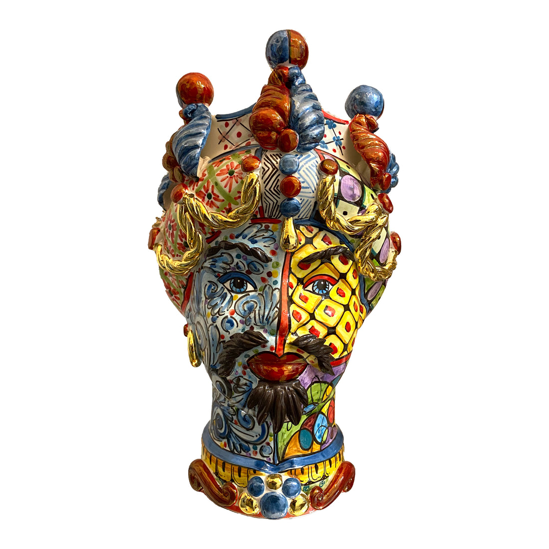 VERUS Sicily Art Testa di Moro Uomo Colorata 40cm Vaso Siciliano Ceramica di Caltagirone