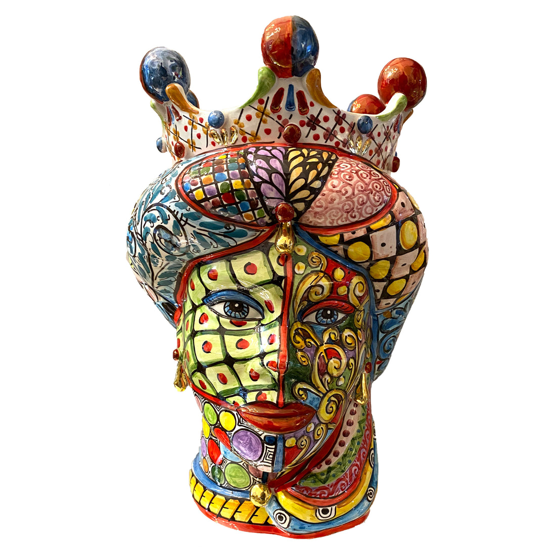 VERUS Sicily Art Testa di Moro Donna Colorata 40cm Vaso Siciliano Ceramica di Caltagirone