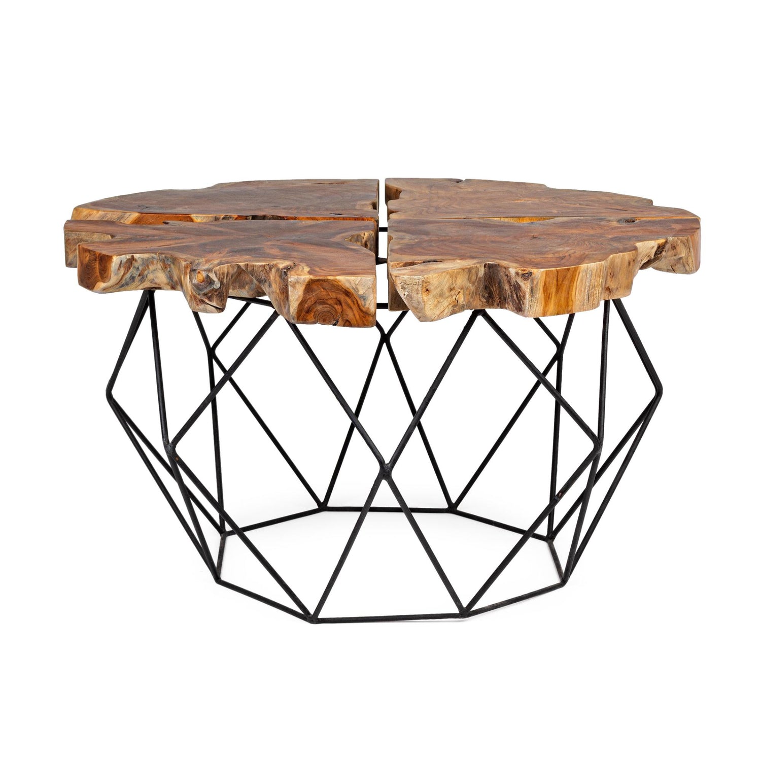 BIZZOTTO Adanya Coffee Table in Teak Root Wood with Steel Structure 80x40cm