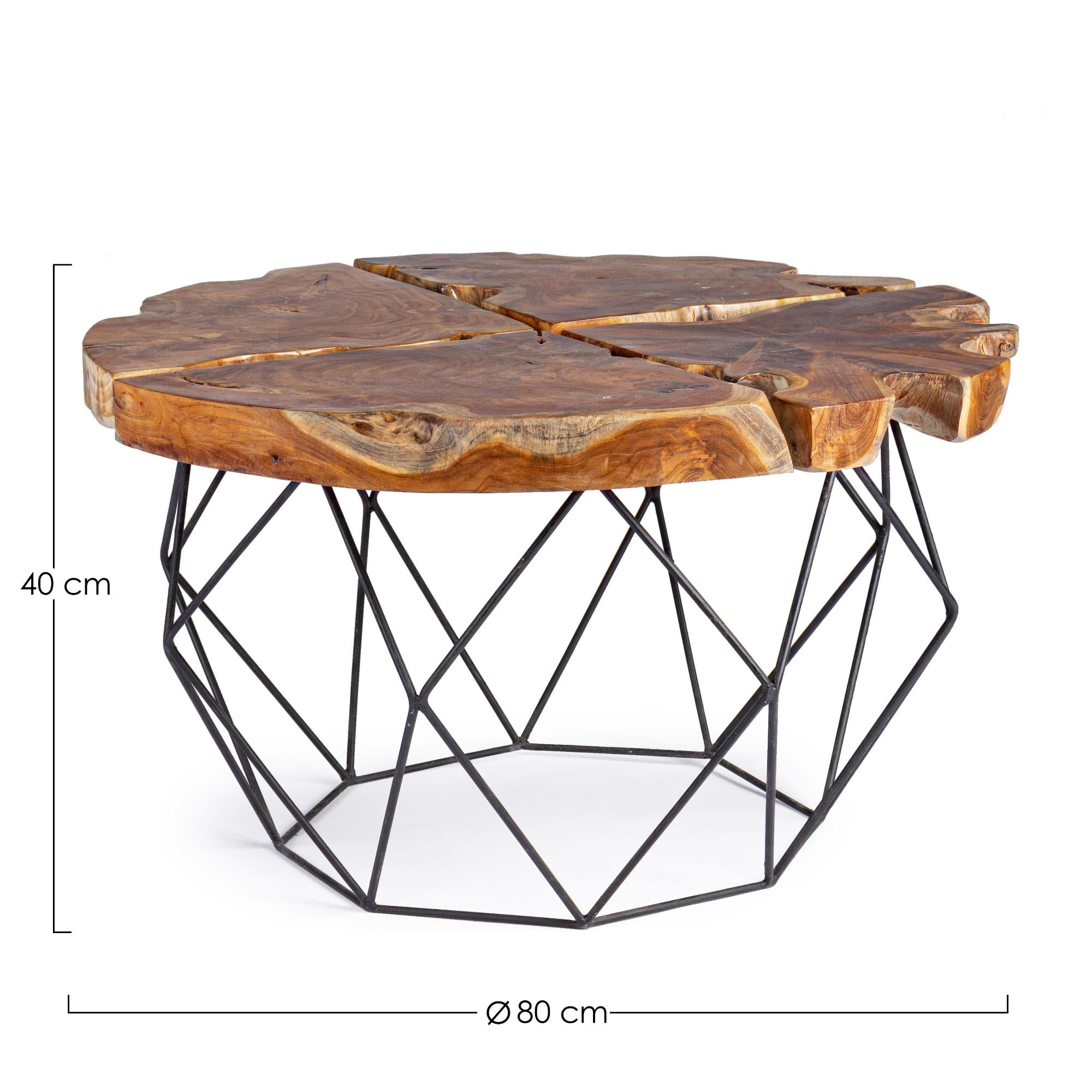 BIZZOTTO Adanya Coffee Table in Teak Root Wood with Steel Structure 80x40cm