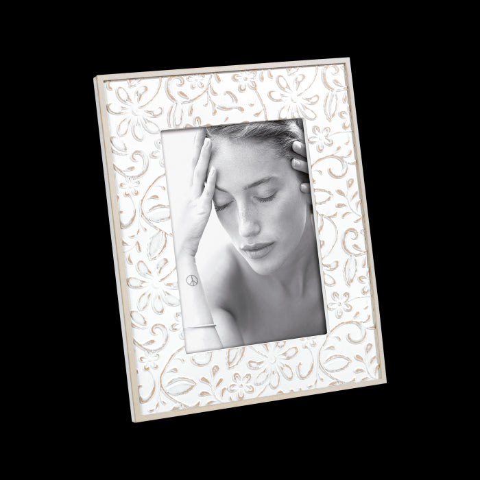 MASCAGNI CASA Two-tone Engraved Wood Photo Frame Jasmine White 2IQJASMINE